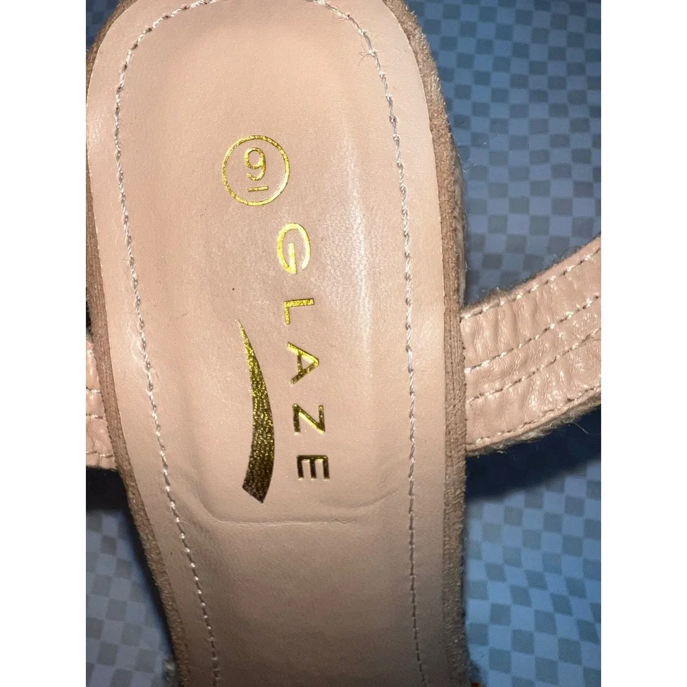 Glaze Tan Faux Suede Espadrille Wedge Sandals Bow Knot Ankle Strap‎ Size 9